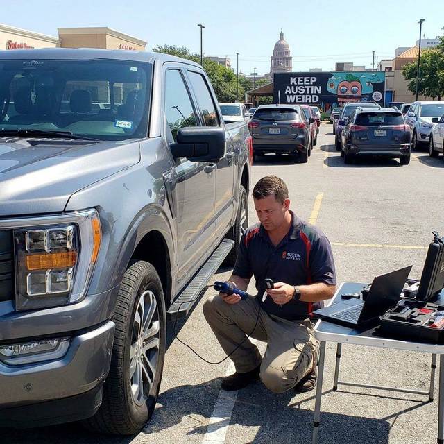 Mobile auto locksmith opening a car door without damage in Austin TX